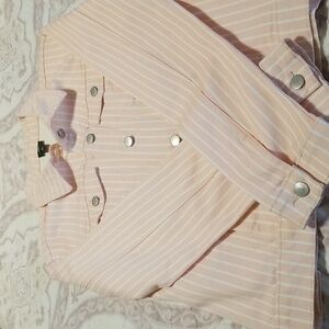 VERSONA, Sz M Pink w/white pin stripe full length Sleeve Jacket EUC, Cl#133